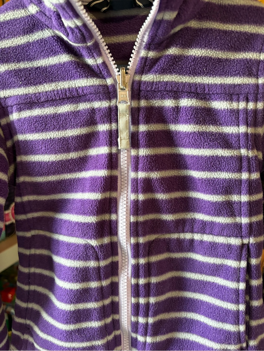 Lands' End Purple and White Striped Fleece Zip Hoodie - Kids